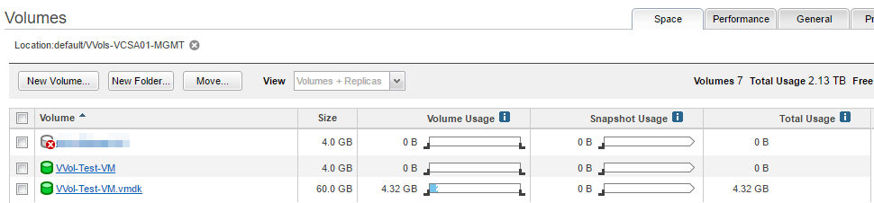 Nimble Storage array UI VVol VM volumes