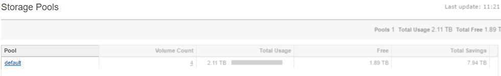 Nimble Storage array UI Storage Pools list