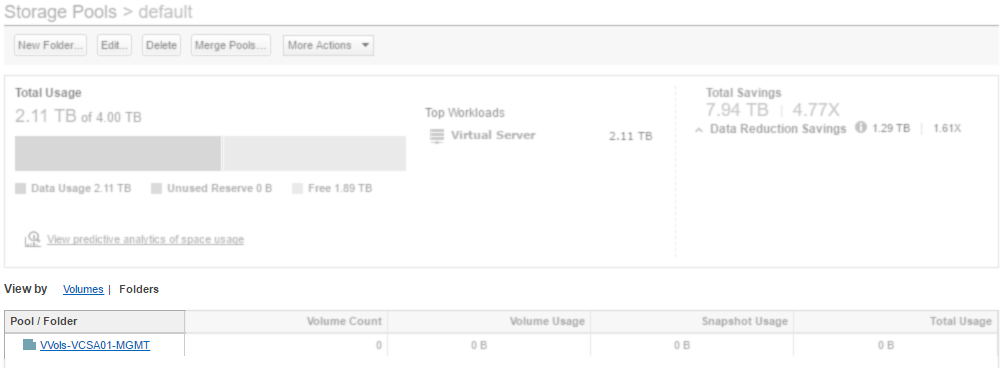 Nimble Storage array UI pools and folders