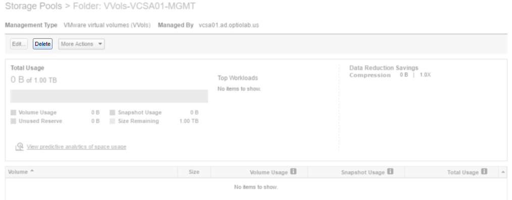 Nimble Storage array UI delete folder