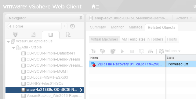 vCenter inventory--snapshot and restored VM