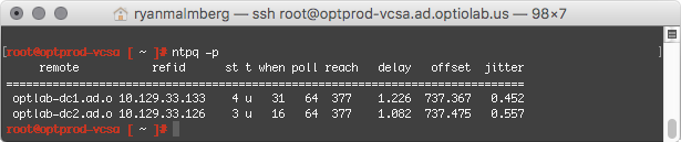 Output of ntpq -p from VCSA
